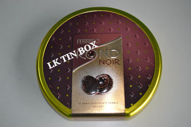 중국 돋을새김 그리고 철사 경첩을 가진 인쇄된 Ferrero 초콜렛 둥근 주석 상자 협력 업체